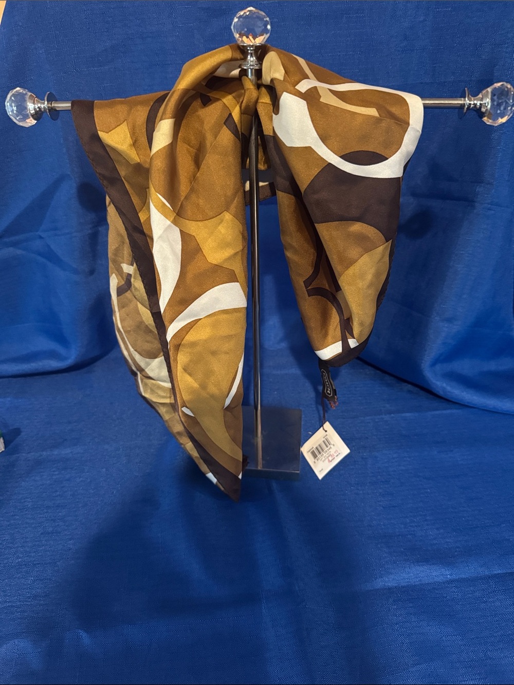 Coach Brown & Cream Geometric Silk Scarf 21” x 21” - NWT
